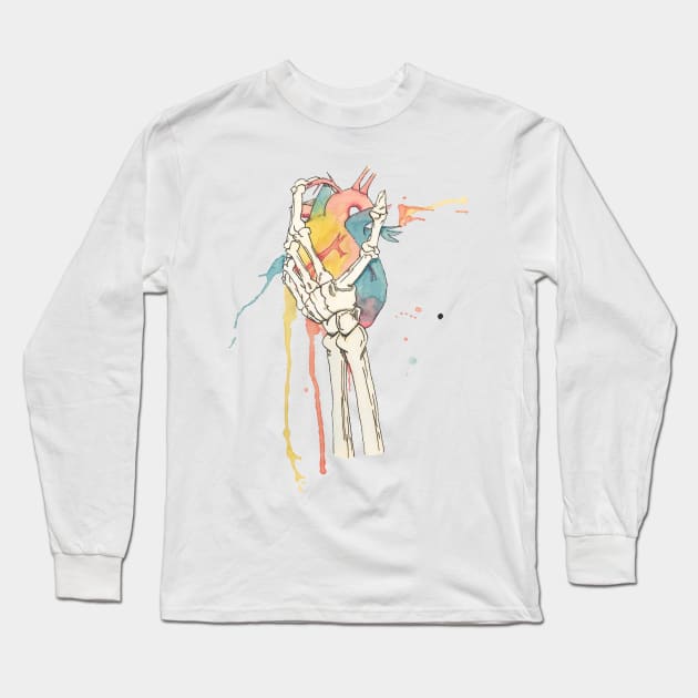 Skeleton Hand and Rainbow Heart Long Sleeve T-Shirt by Créa'RiBo